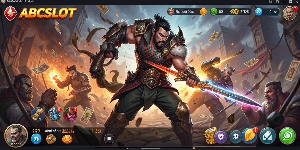 Tampilan layar gameplay seru di ABCSLOT dengan aksi bertempur yang mendebarkan.