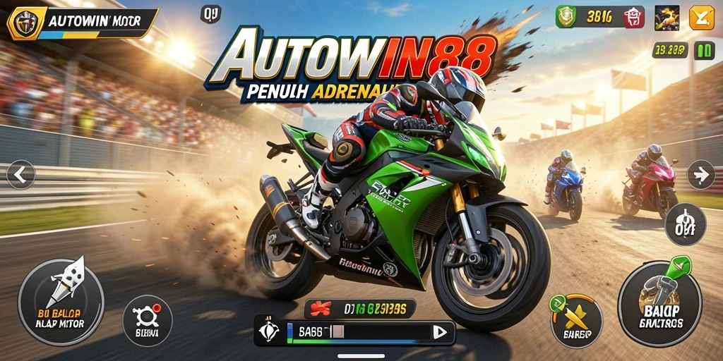 Tampilan gameplay seru balap motor di AUTOWIN88.