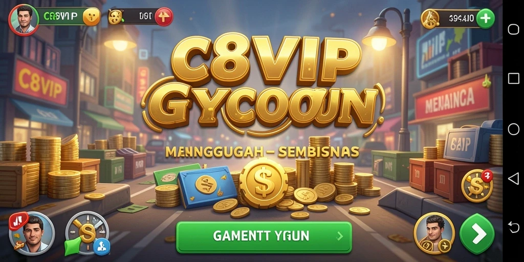 Tampilan gameplay seru C8VIP yang menggambarkan aktivitas berbisnis.