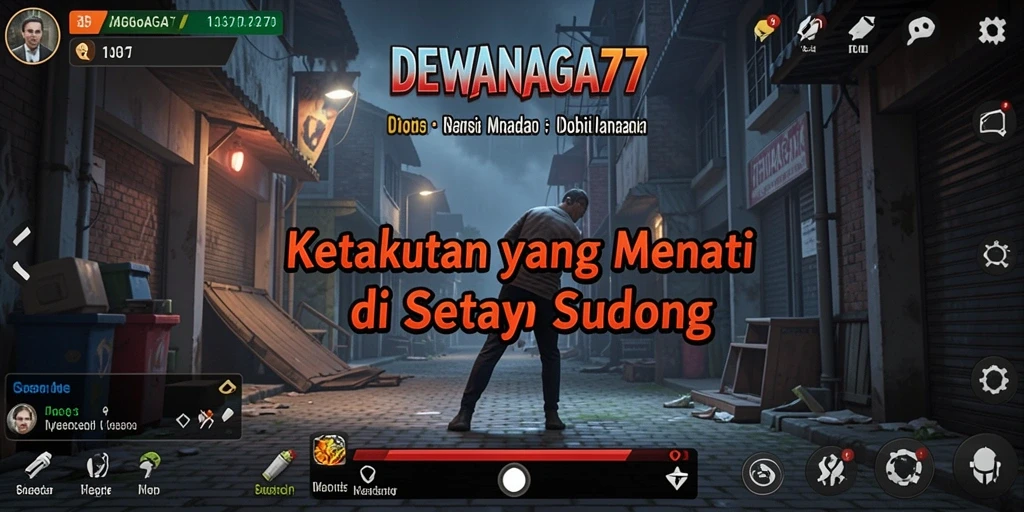 Screenshot gameplay DEWANAGA77 yang menampilkan suasana horor mencekam.