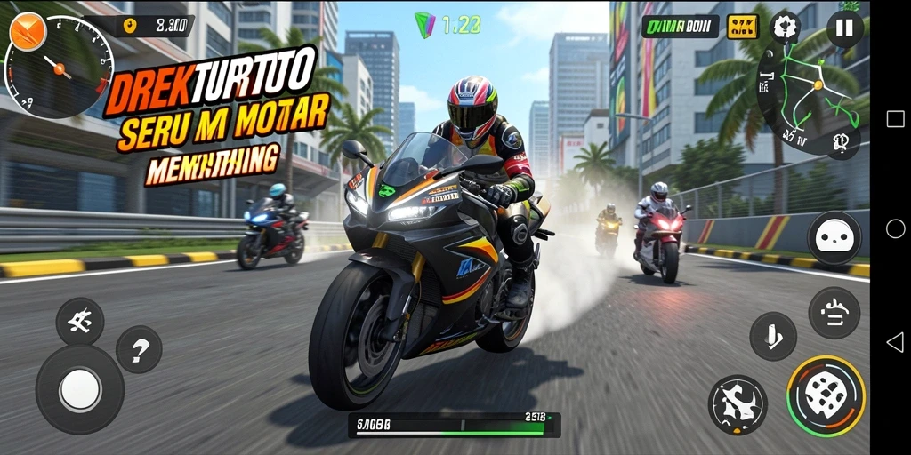 Tampilan gameplay DIREKTURTOTO yang seru dan penuh aksi balapan motor.