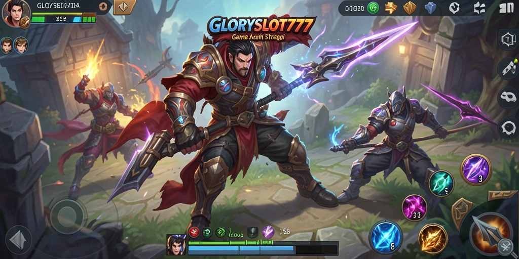 Tangkapan layar gameplay MOBA dari GLORYSLOT777 yang penuh aksi.