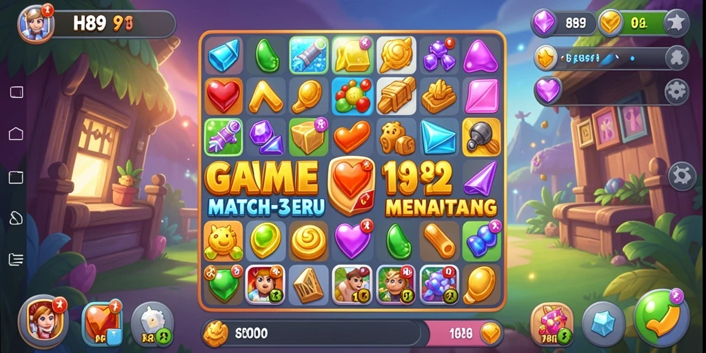 Tampilan gameplay H89 dengan objek warna-warni dalam permainan Match-3.