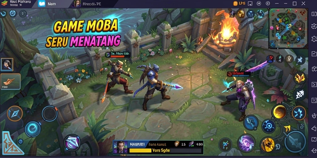 Tampilan gameplay MOBA yang mendebarkan di HARAPJP.