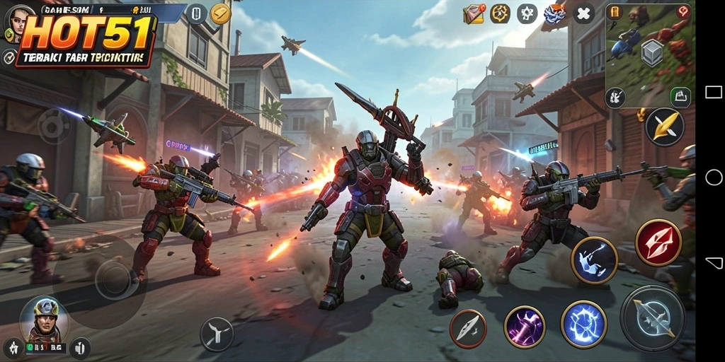 Screenshot gameplay HOT51 menampilkan aksi pertempuran strategis yang seru.