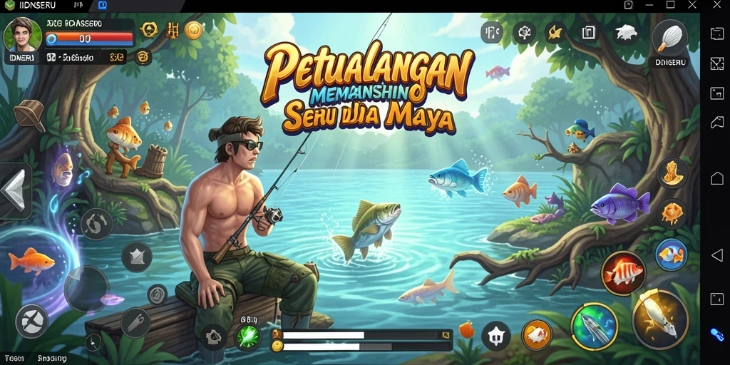 Tampilan gameplay mendebarkan dalam IDNSERU saat menangkap ikan.