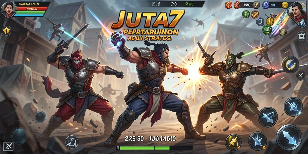 Tampilan aksi seru dari gameplay JUTA7 di arena pertarungan.