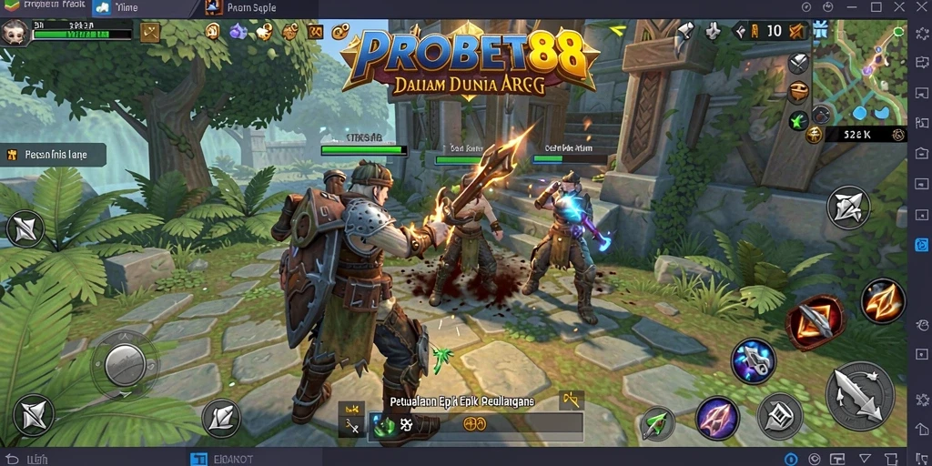 Tampilan seru dalam gameplay ARPG PROBET88 saat bertempur melawan monster.