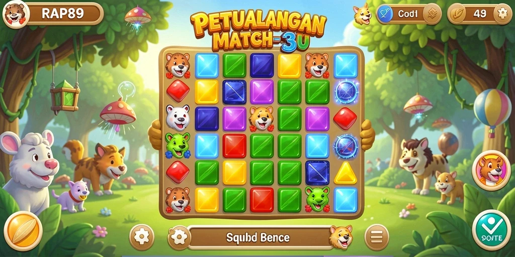 Gameplay seru dalam RAP89 dengan tantangan Match-3 yang menarik.