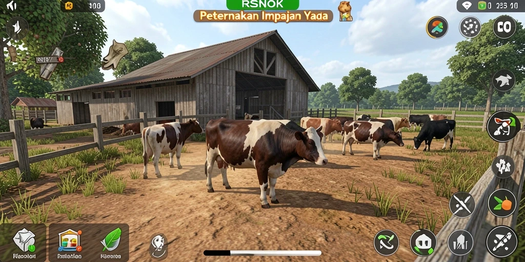 Tampilan gameplay RSNOK yang menarik dengan ladang yang luas dan beragam tanaman.