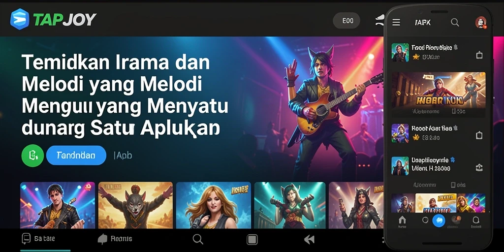 Tampilan gameplay <strong>TAPJOY</strong> yang menampilkan berbagai lagu dan tantangan musik.