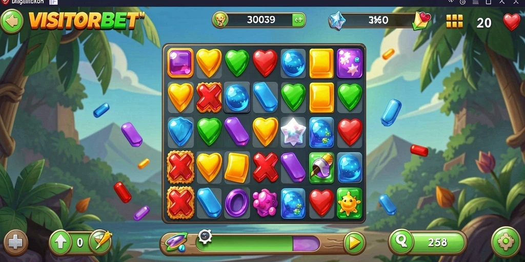 Screenshot gameplay VISITORBET menampilkan keseruan permainan Match-3.